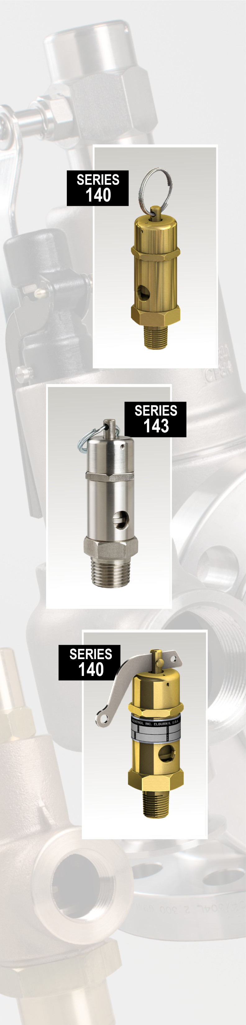 Series 140 brass and stainless top outlet safety valves